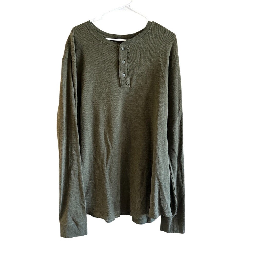 Sonoma Life + Style Henley Shirt Mens XL Olive Green Waffle Knit Thermal